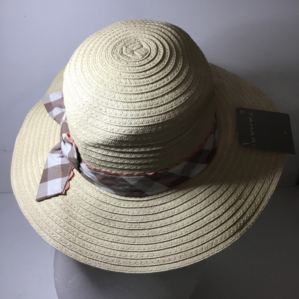 Tahari Women’s Beach Sun Gardening Gingham Trimmed Hat NWT - Picture 4 of 6